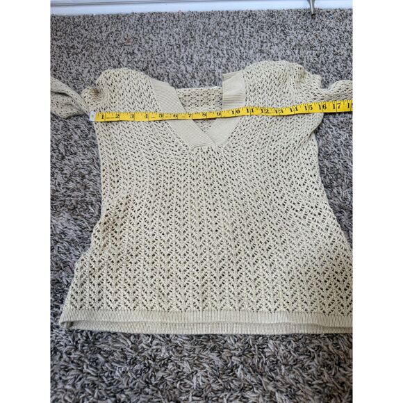 Y2k Vintage Fossil Open Knit Hooded Sweater Sz XS Fitted Boho Neutral Beachy - Picture 6 of 7
